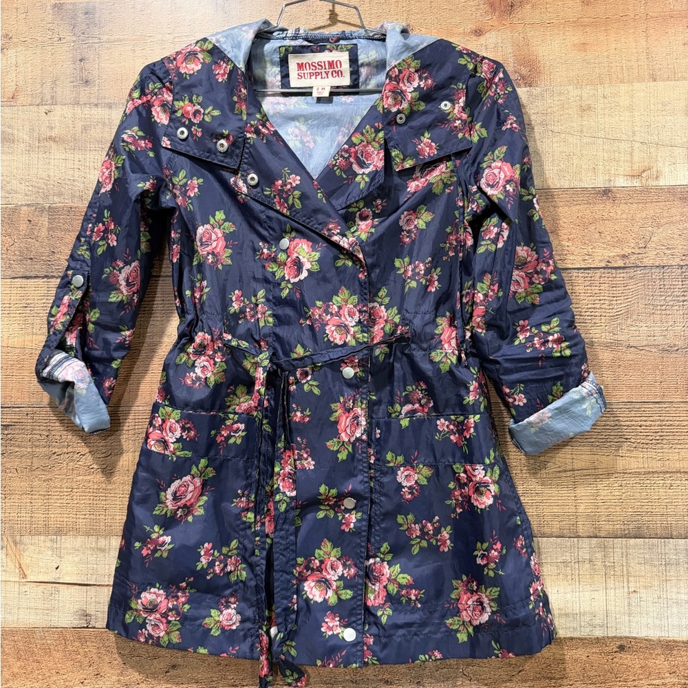 Mossimo Supply Co. Navy Rose Pattern Floral Lightweight Rain Jacket Size Medium
